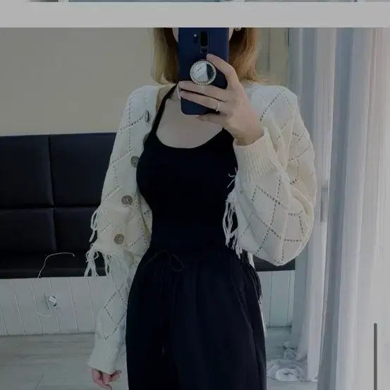 [BUNJANG] Beno Fringe Punching Knit Cardigan / 베노 프린지 루즈핏 펀칭니트 가디건