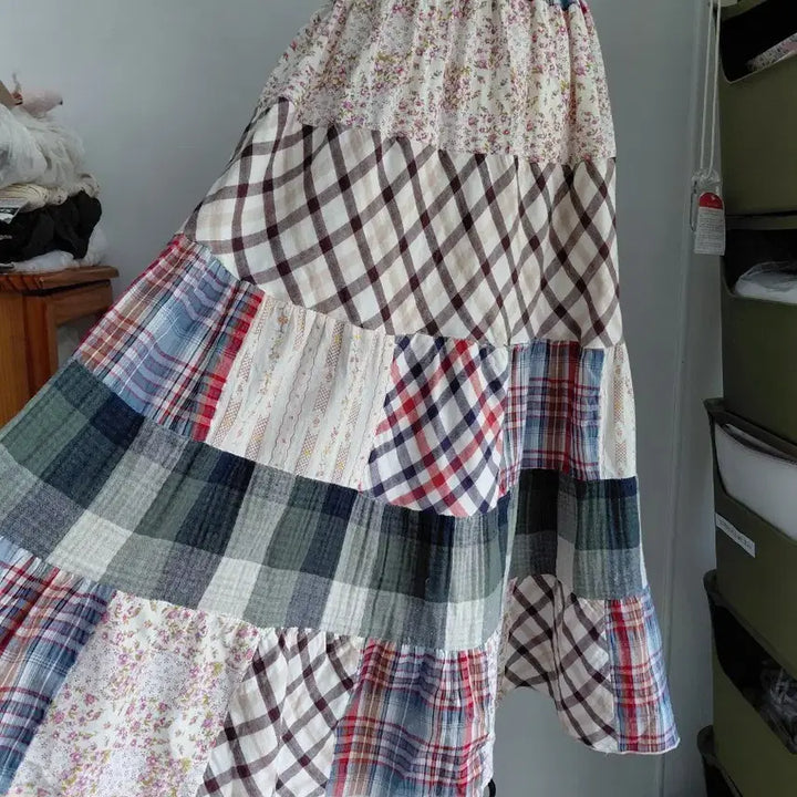 [BUNJANG] Vintage Patchwork Ruffle Long Skirt / [빈티지] 패치워크 캉캉 롱 스커트