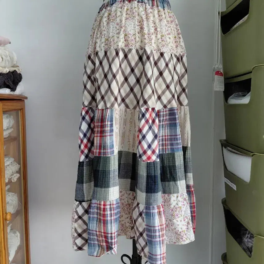 [BUNJANG] Vintage Patchwork Ruffle Long Skirt / [빈티지] 패치워크 캉캉 롱 스커트