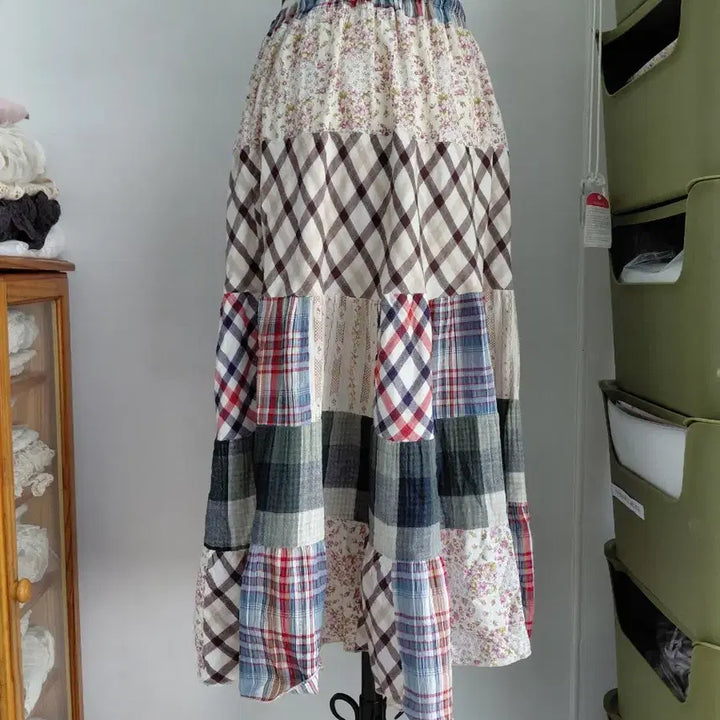 [BUNJANG] Vintage Patchwork Ruffle Long Skirt / [빈티지] 패치워크 캉캉 롱 스커트