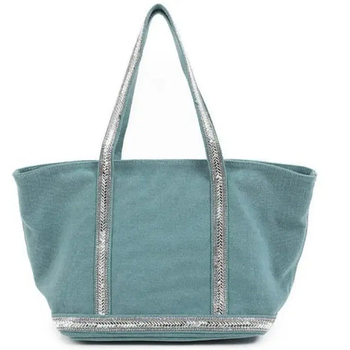 [BUNJANG] Canvas Tote Bag with Sequin Detail / 캔버스백 소라 민트 하늘색 스팽글 비즈 카바스백 토트백 숄더백 크로스백