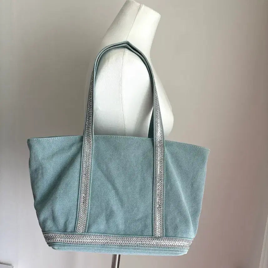 [BUNJANG] Canvas Tote Bag with Sequin Detail / 캔버스백 소라 민트 하늘색 스팽글 비즈 카바스백 토트백 숄더백 크로스백