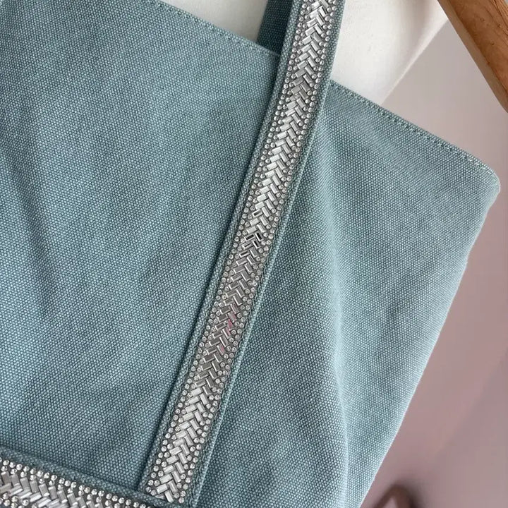 [BUNJANG] Canvas Tote Bag with Sequin Detail / 캔버스백 소라 민트 하늘색 스팽글 비즈 카바스백 토트백 숄더백 크로스백