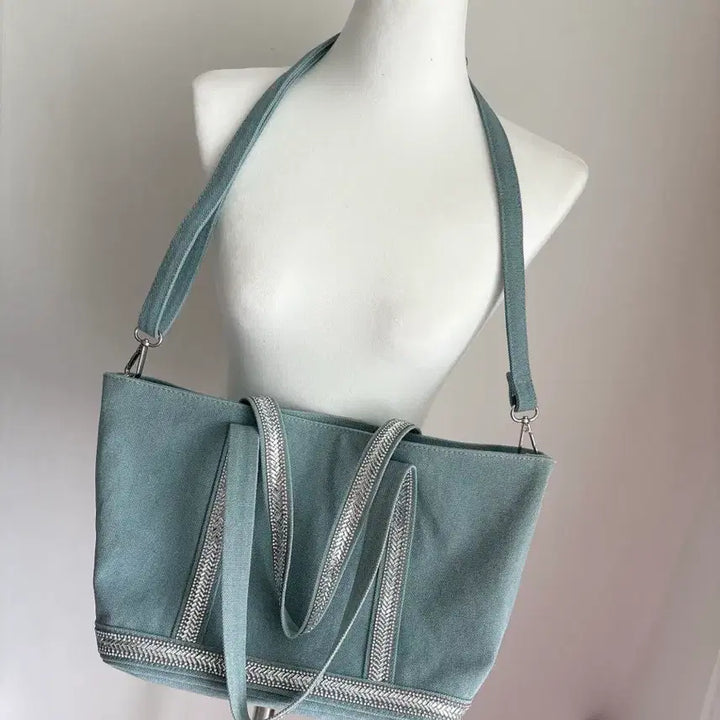 [BUNJANG] Canvas Tote Bag with Sequin Detail / 캔버스백 소라 민트 하늘색 스팽글 비즈 카바스백 토트백 숄더백 크로스백