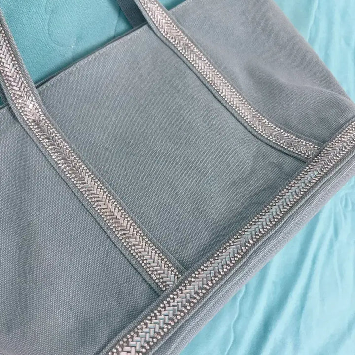 [BUNJANG] Canvas Tote Bag with Sequin Detail / 캔버스백 소라 민트 하늘색 스팽글 비즈 카바스백 토트백 숄더백 크로스백