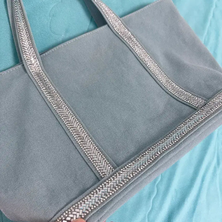 [BUNJANG] Canvas Tote Bag with Sequin Detail / 캔버스백 소라 민트 하늘색 스팽글 비즈 카바스백 토트백 숄더백 크로스백