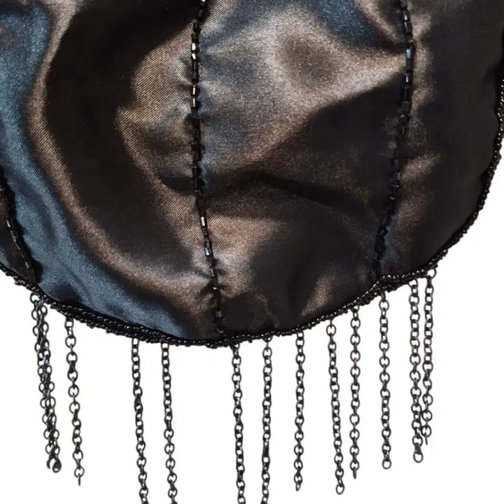 [BUNJANG] iBLUES Black Satin Beaded Shoulder Bag with Tassel Accent / iBLUES 블랙 새틴 비즈 숄더백 태슬 장식 Y2K
