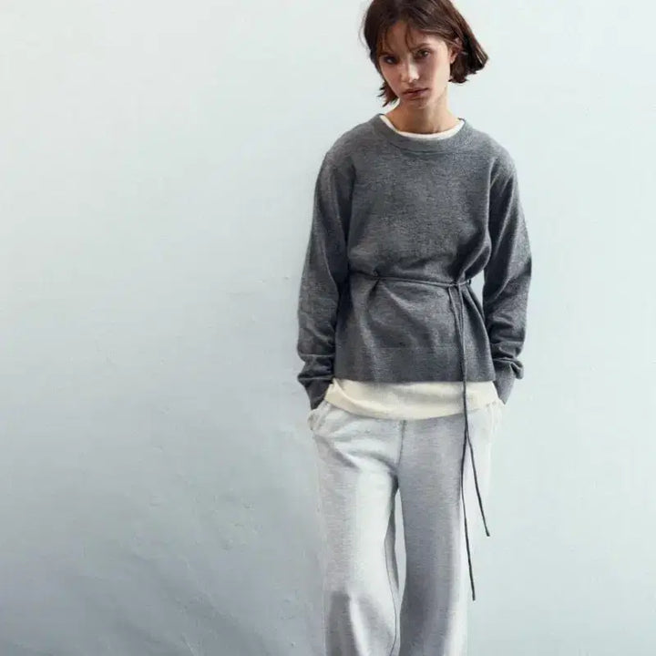 [BUNJANG] ZARA Slit String Bag Knit Gray L / [미착용 새상품] 자라 스트링백 슬릿 니트 그레이 L