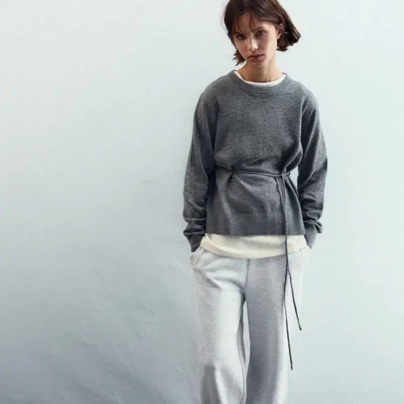 [BUNJANG] ZARA Slit String Bag Knit Gray L / [미착용 새상품] 자라 스트링백 슬릿 니트 그레이 L