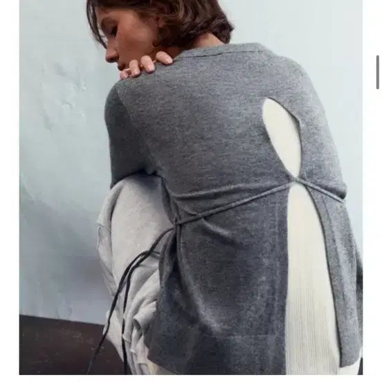 [BUNJANG] ZARA Slit String Bag Knit Gray L / [미착용 새상품] 자라 스트링백 슬릿 니트 그레이 L