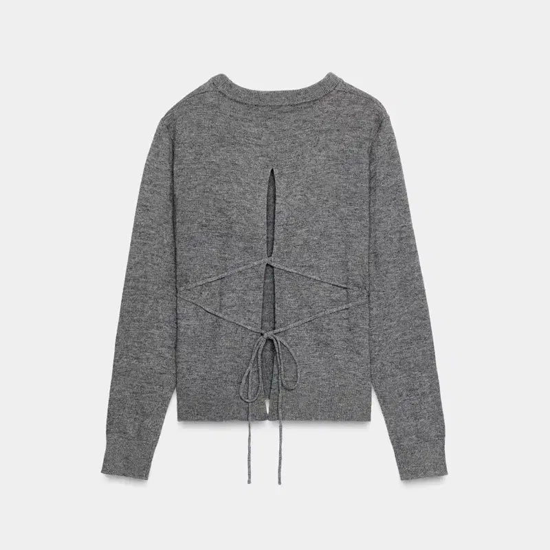 [BUNJANG] ZARA Slit String Bag Knit Gray L / [미착용 새상품] 자라 스트링백 슬릿 니트 그레이 L