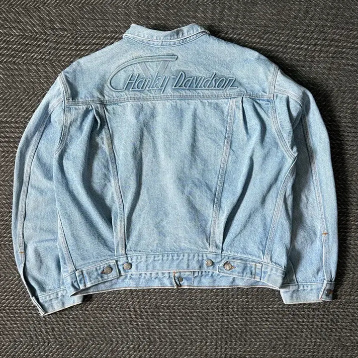 [BUNJANG] 90s Harley-Davidson Light Washed Denim Trucker Jacket (USA) / 90s USA 할리 데이비슨 라이트 워시드 데님자켓 (100-105)