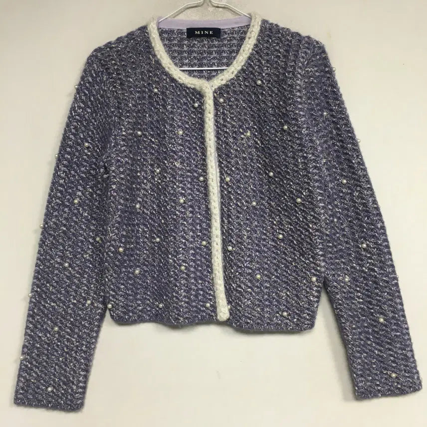 [BUNJANG] MINE Pearl Tweed Jacket (Violet, Size 90) / 23 MINE 마인 진주 트위드 자켓 90