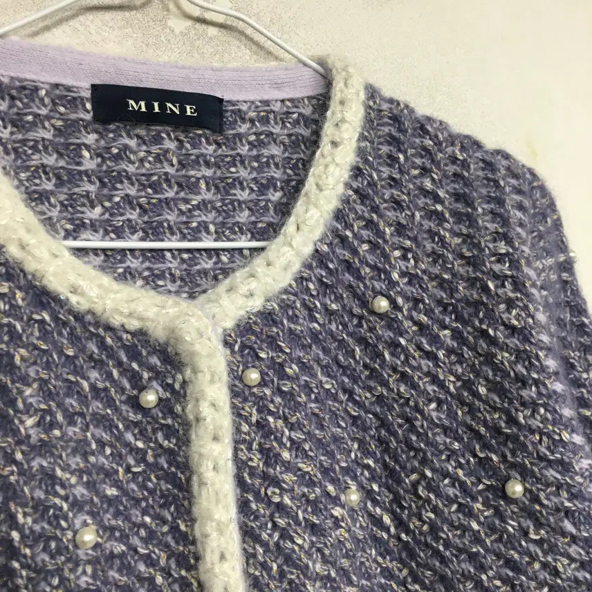 [BUNJANG] MINE Pearl Tweed Jacket (Violet, Size 90) / 23 MINE 마인 진주 트위드 자켓 90