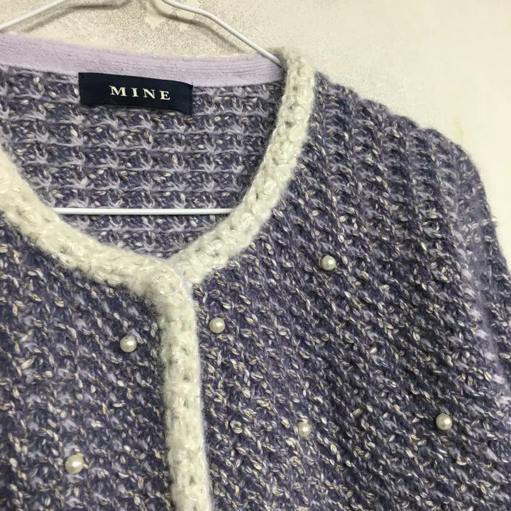 [BUNJANG] MINE Pearl Tweed Jacket (Violet, Size 90) / 23 MINE 마인 진주 트위드 자켓 90