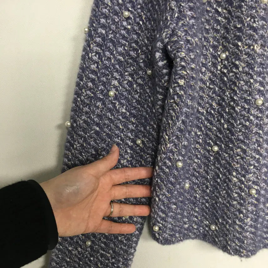 [BUNJANG] MINE Pearl Tweed Jacket (Violet, Size 90) / 23 MINE 마인 진주 트위드 자켓 90