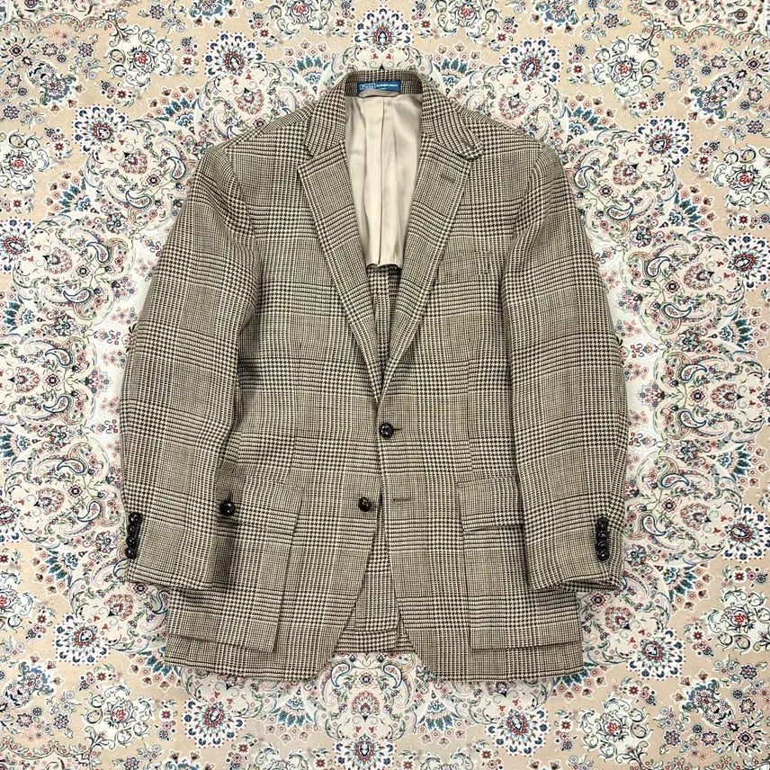[BUNJANG] Polo Ralph Lauren RL67 Style Brown Glen Check Linen Blazer Jacket - Made in Italy / [A등급 38추천] 폴로랄프로렌 이태리 브라운글렌체크 RL67블레이져자켓