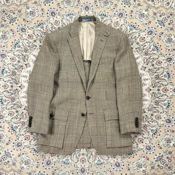 [BUNJANG] Polo Ralph Lauren RL67 Style Brown Glen Check Linen Blazer Jacket - Made in Italy / [A등급 38추천] 폴로랄프로렌 이태리 브라운글렌체크 RL67블레이져자켓