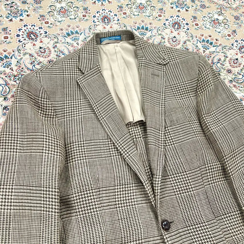 [BUNJANG] Polo Ralph Lauren RL67 Style Brown Glen Check Linen Blazer Jacket - Made in Italy / [A등급 38추천] 폴로랄프로렌 이태리 브라운글렌체크 RL67블레이져자켓