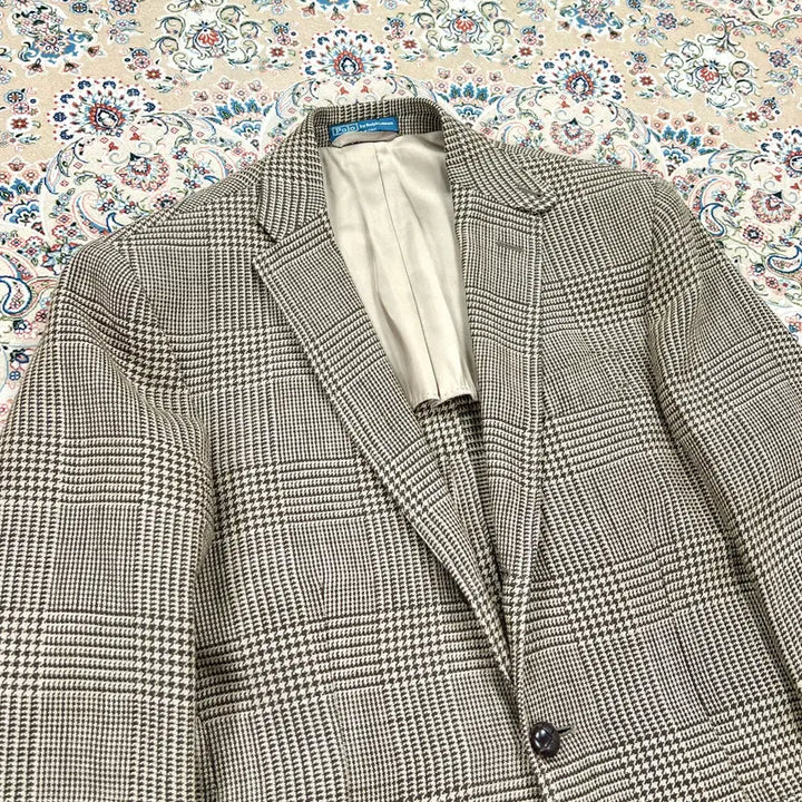 [BUNJANG] Polo Ralph Lauren RL67 Style Brown Glen Check Linen Blazer Jacket - Made in Italy / [A등급 38추천] 폴로랄프로렌 이태리 브라운글렌체크 RL67블레이져자켓