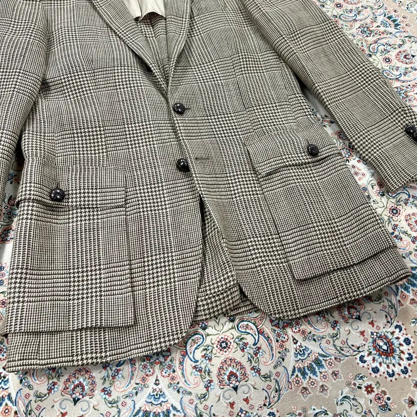 [BUNJANG] Polo Ralph Lauren RL67 Style Brown Glen Check Linen Blazer Jacket - Made in Italy / [A등급 38추천] 폴로랄프로렌 이태리 브라운글렌체크 RL67블레이져자켓