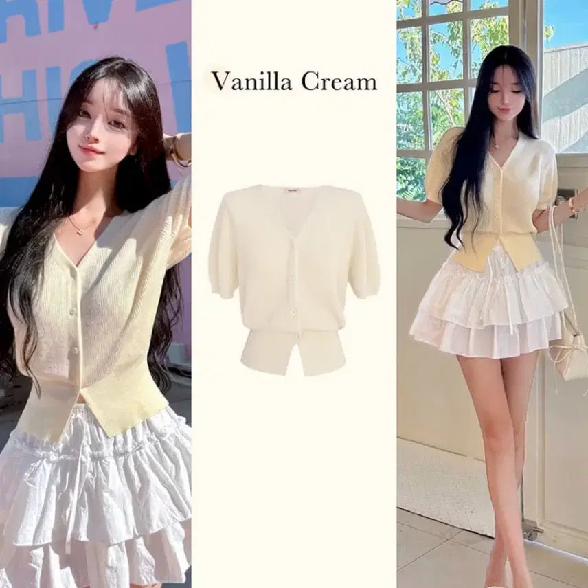 [BUNJANG] Mayyun Vanilla Cream Short Sleeve Cardigan / 메이윤 촉감대박 반팔 가디건 바닐라크림 새상품