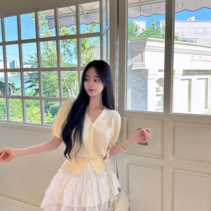 [BUNJANG] Mayyun Vanilla Cream Short Sleeve Cardigan / 메이윤 촉감대박 반팔 가디건 바닐라크림 새상품
