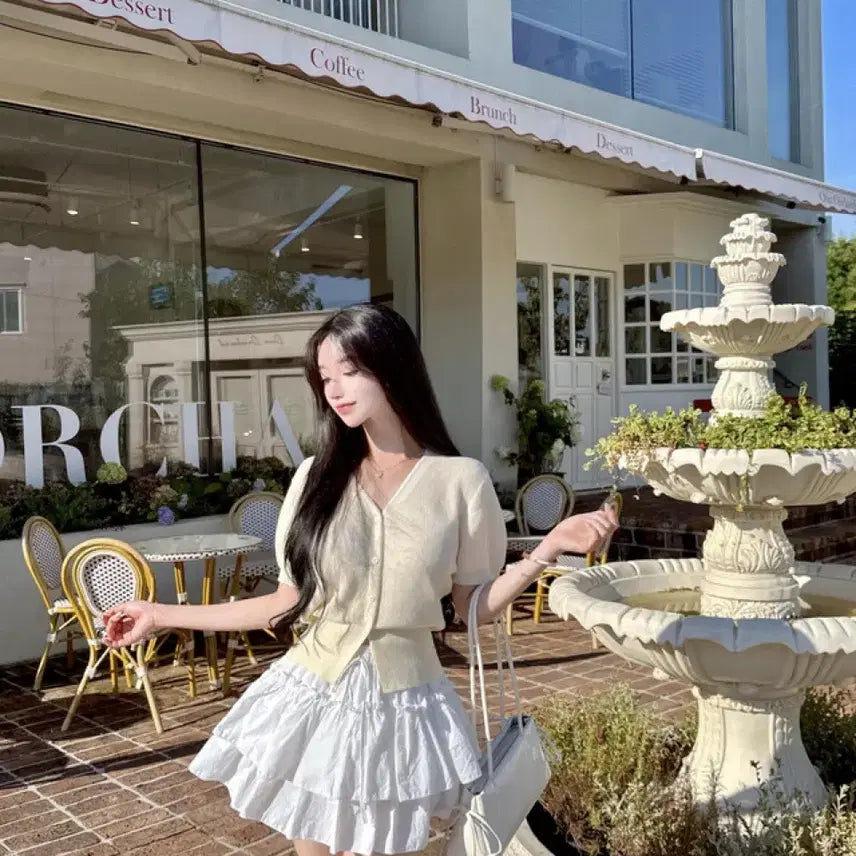 [BUNJANG] Mayyun Vanilla Cream Short Sleeve Cardigan / 메이윤 촉감대박 반팔 가디건 바닐라크림 새상품