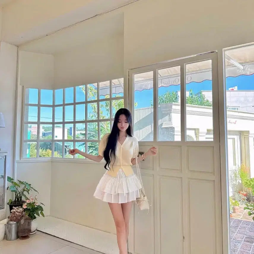 [BUNJANG] Mayyun Vanilla Cream Short Sleeve Cardigan / 메이윤 촉감대박 반팔 가디건 바닐라크림 새상품