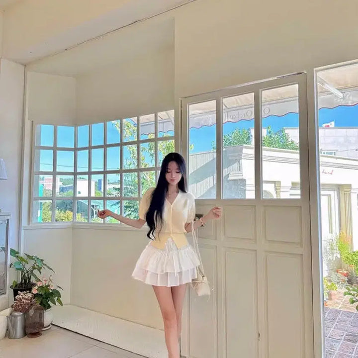 [BUNJANG] Mayyun Vanilla Cream Short Sleeve Cardigan / 메이윤 촉감대박 반팔 가디건 바닐라크림 새상품