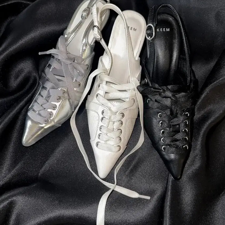 [BUNJANG] Vintage Black Lace-Up Heels / 빈티지 블랙 힐
