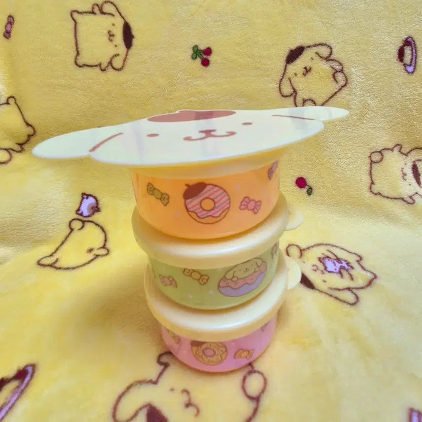 [BUNJANG] Sanrio Pompompurin 3-Tier Mini Food Container Set / 산리오 폼폼푸린 미니 푸드 컨테이너 반찬통 3단 세트