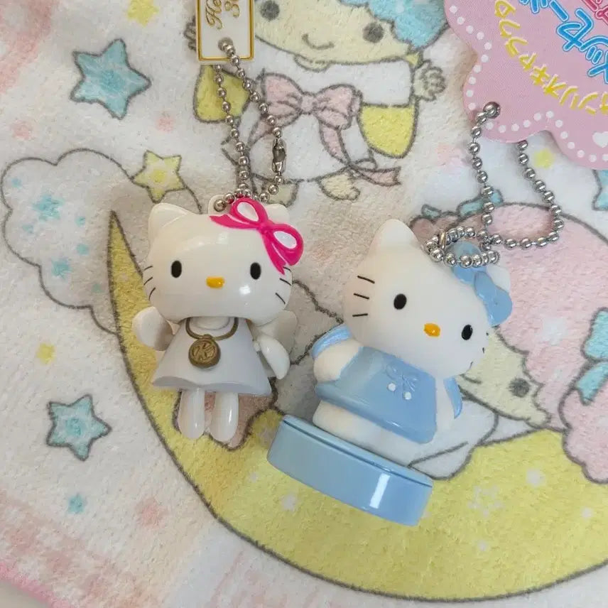 [BUNJANG] Hello Kitty 30th Anniversary Dangle Charm Figure Keychain Angel Kitty Stamp Keychain / 고전키티 30주년 달랑이 피규어키링 엔젤키티 도장키링