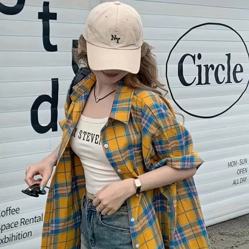 [BUNJANG] Yellow Check Oversized Shirt XXL New / 옐로우 체크 남방 셔츠 오버핏 110 XXL 새상품