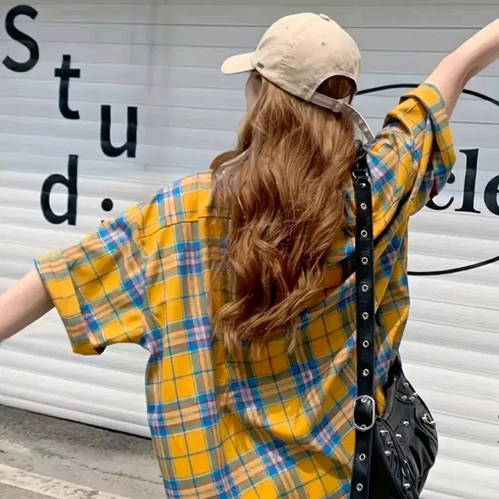 [BUNJANG] Yellow Check Oversized Shirt XXL New / 옐로우 체크 남방 셔츠 오버핏 110 XXL 새상품