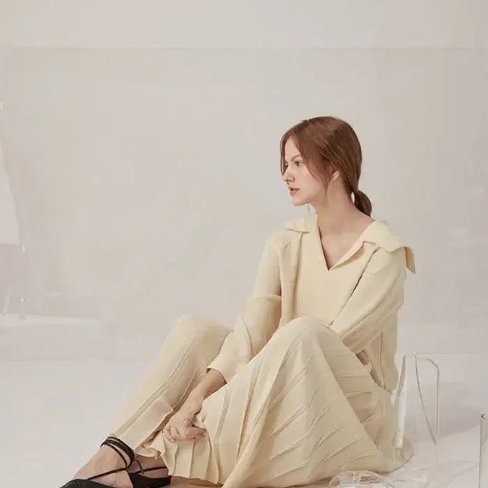 [BUNJANG] Bewel Mansion Sailor Collar Pleated Long Dress / 비뮤즈맨션 세일러 카라 플리츠 롱 원피스