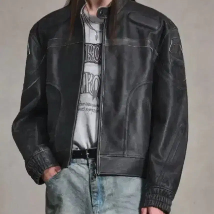 [BUNJANG] Ellude Dimension Leather Jacket Size 46 / 엘무드 디멘션 레더자켓 46