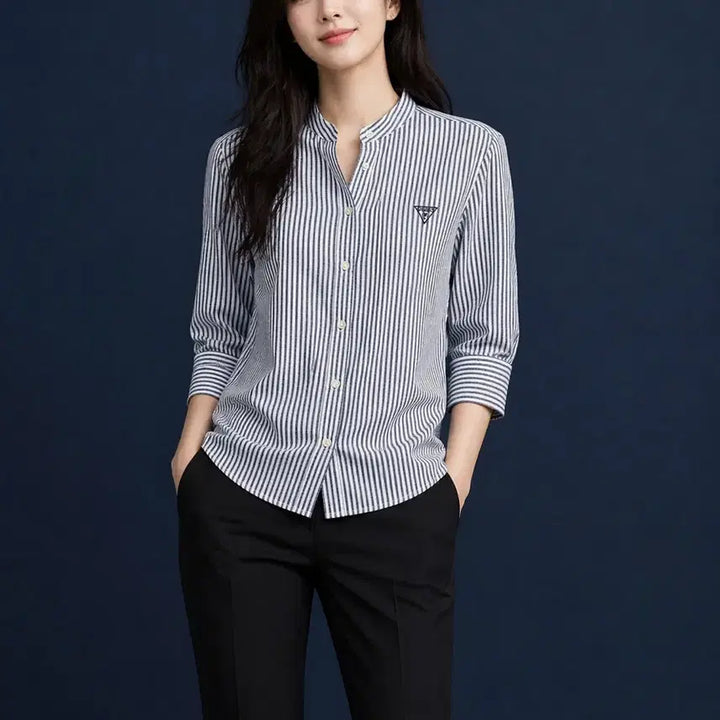 [BUNJANG] GUESS Striped Henley Neck Shirt / [여자-95]GUESS 게스 스트라이프 헨리넥 셔츠