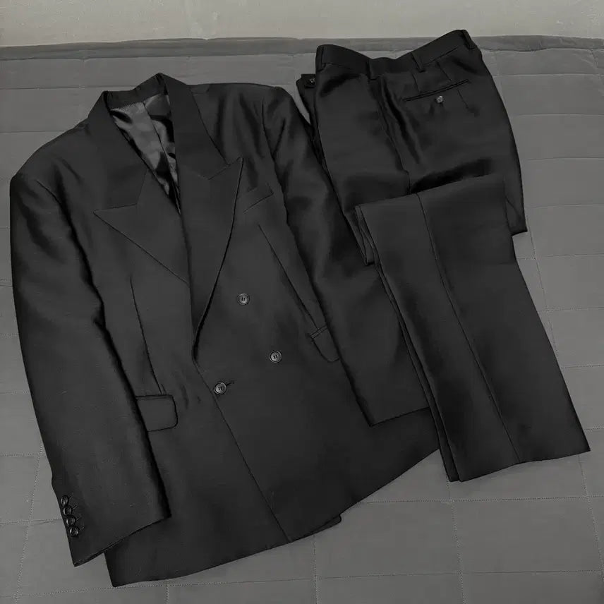 [BUNJANG] LEMETEQUE Black Wool Silk Double Suit Set Jacket Pants / LEMETEQUE 르메테크 블랙 울 실크 더블 슈트 셋업 105 사이즈