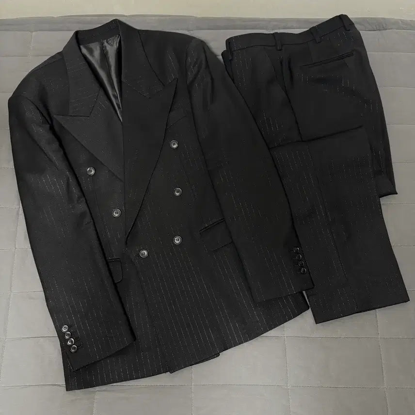 [BUNJANG] Lemetque Black Wool Stripe Double Suit Setup / LEMETEQUE 르메테크 블랙 울 스트라이프 더블 슈트 셋업105사이즈