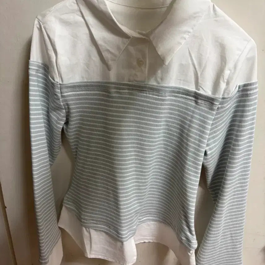 [BUNJANG] White Sora Stripe Shirt / 화이트 소라 스트라이프 셔츠
