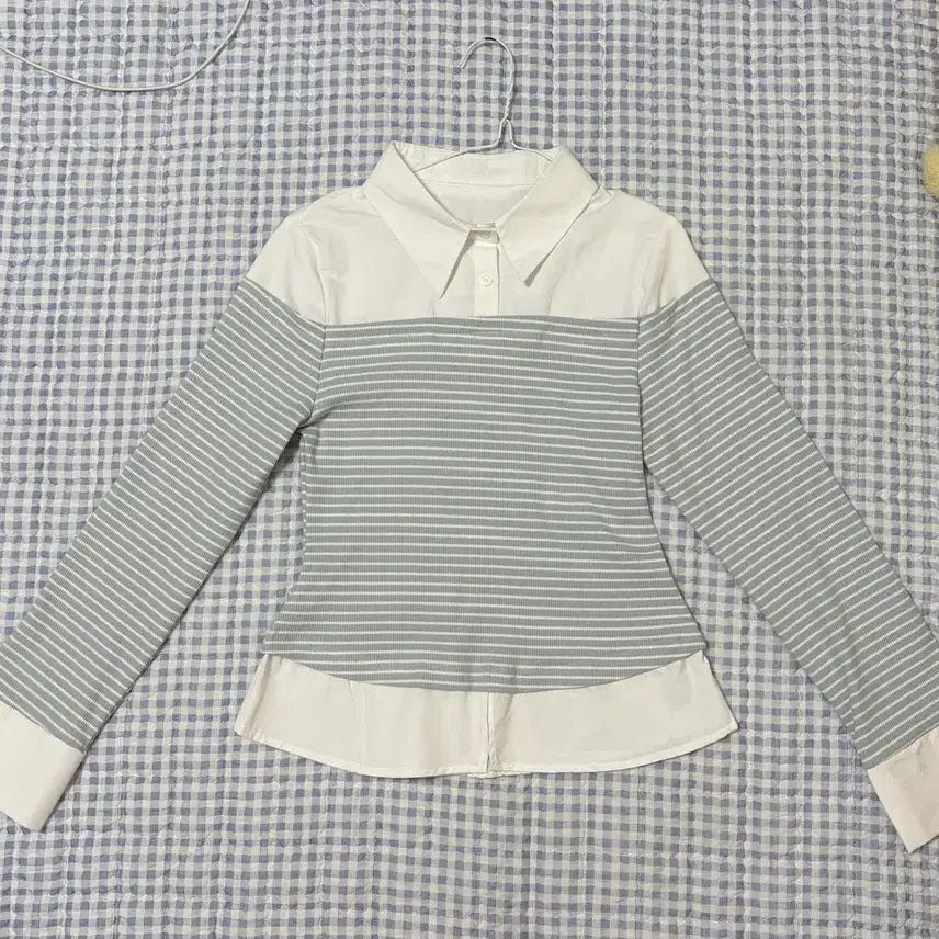 [BUNJANG] White Sora Stripe Shirt / 화이트 소라 스트라이프 셔츠