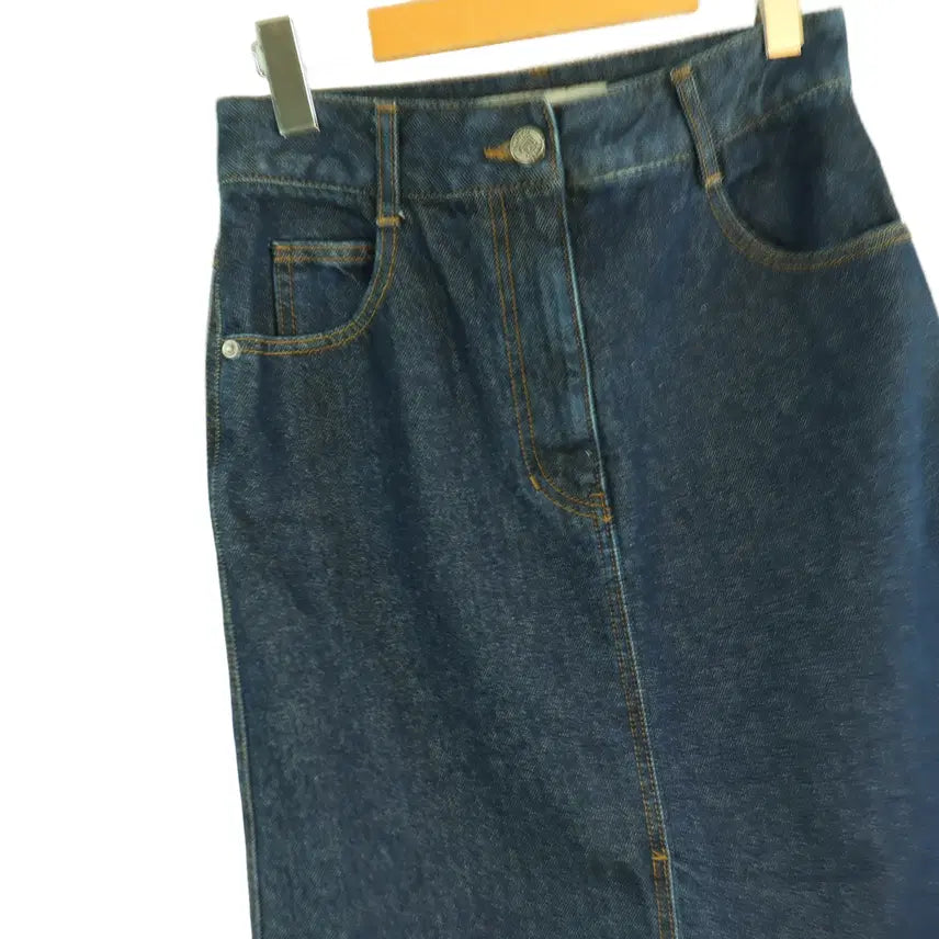 [BUNJANG] Lucky Marche Long Denim Slit Skirt (Size S, Dark Blue) / 럭키마르쉐 Lucky Marche 롱 데님 슬릿 스커트 S 진청