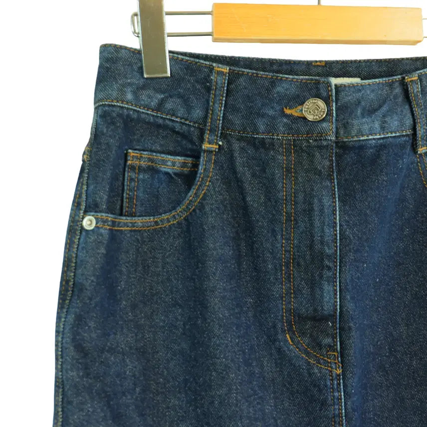 [BUNJANG] Lucky Marche Long Denim Slit Skirt (Size S, Dark Blue) / 럭키마르쉐 Lucky Marche 롱 데님 슬릿 스커트 S 진청
