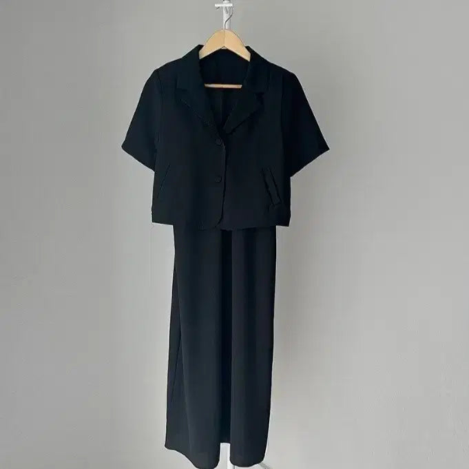 [SOLD OUT] 새상품 블랙 슬립 롱 원피스 자켓 셋