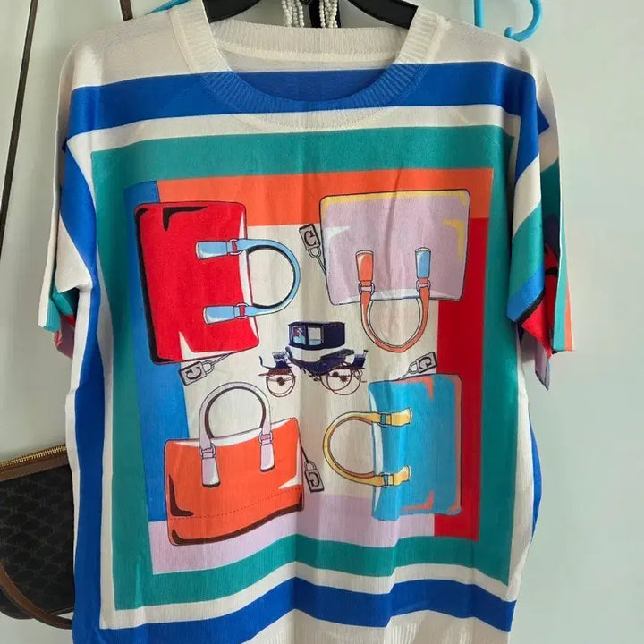 [BUNJANG] Patterned Short Sleeve Knit T-Shirt / 패턴 반팔 니트 티셔츠