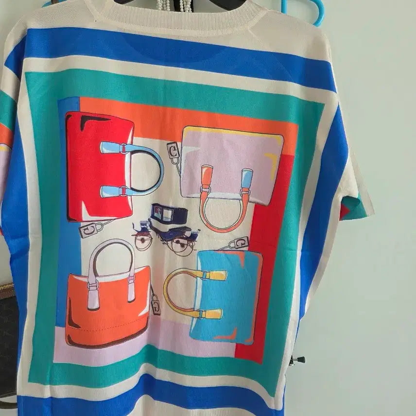 [BUNJANG] Patterned Short Sleeve Knit T-Shirt / 패턴 반팔 니트 티셔츠