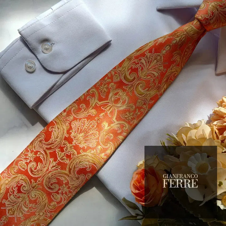 [BUNJANG] Gianfranco Ferré Silk Orange Paisley Necktie 9.7cm A+ Grade / 지안프랑코 페레 실크 오렌지 페이즐리 넥타이 9.7cm A+등급 G7