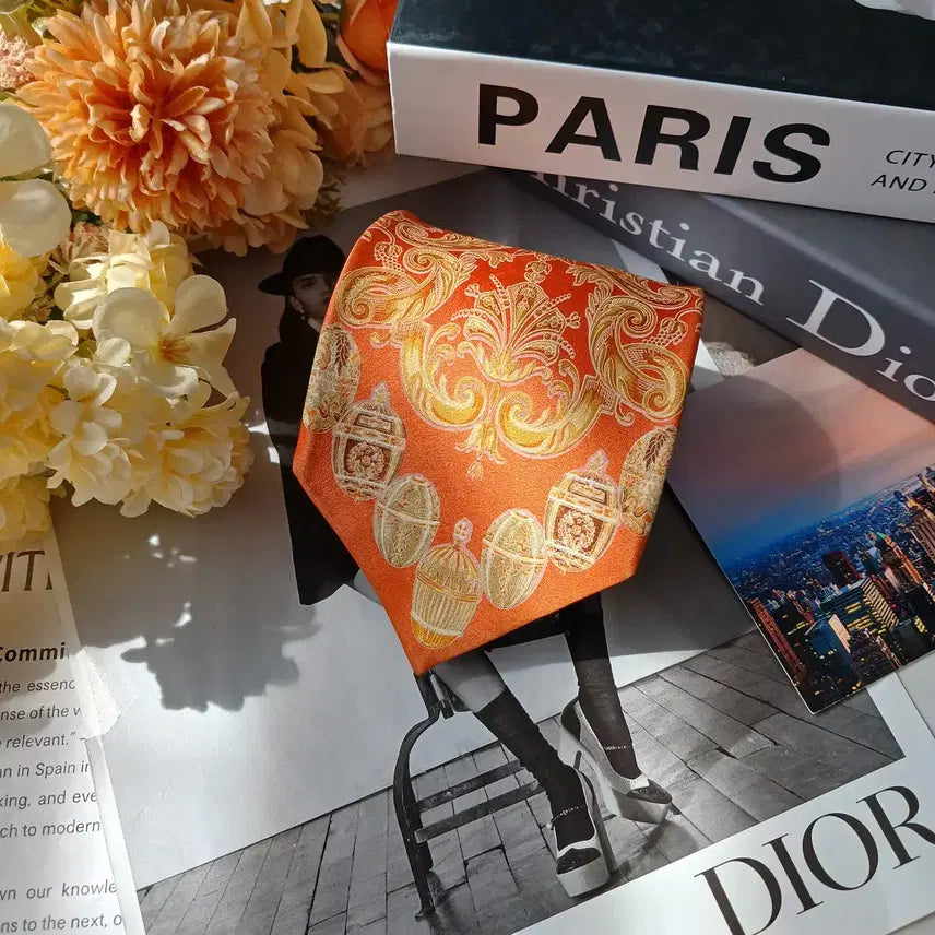 [BUNJANG] Gianfranco Ferré Silk Orange Paisley Necktie 9.7cm A+ Grade / 지안프랑코 페레 실크 오렌지 페이즐리 넥타이 9.7cm A+등급 G7