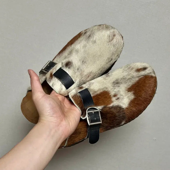 [BUNJANG] Genuine Hair-on-Hide &amp; Wood Sole Clogs (Size 270-275) / 리얼 송치 통우드 아웃솔 클로그 270-275